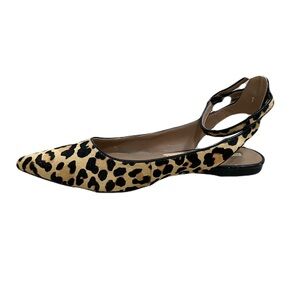 Audrey Brooke Tan and Black Faux Fur Leopard Print Sling Back Flats